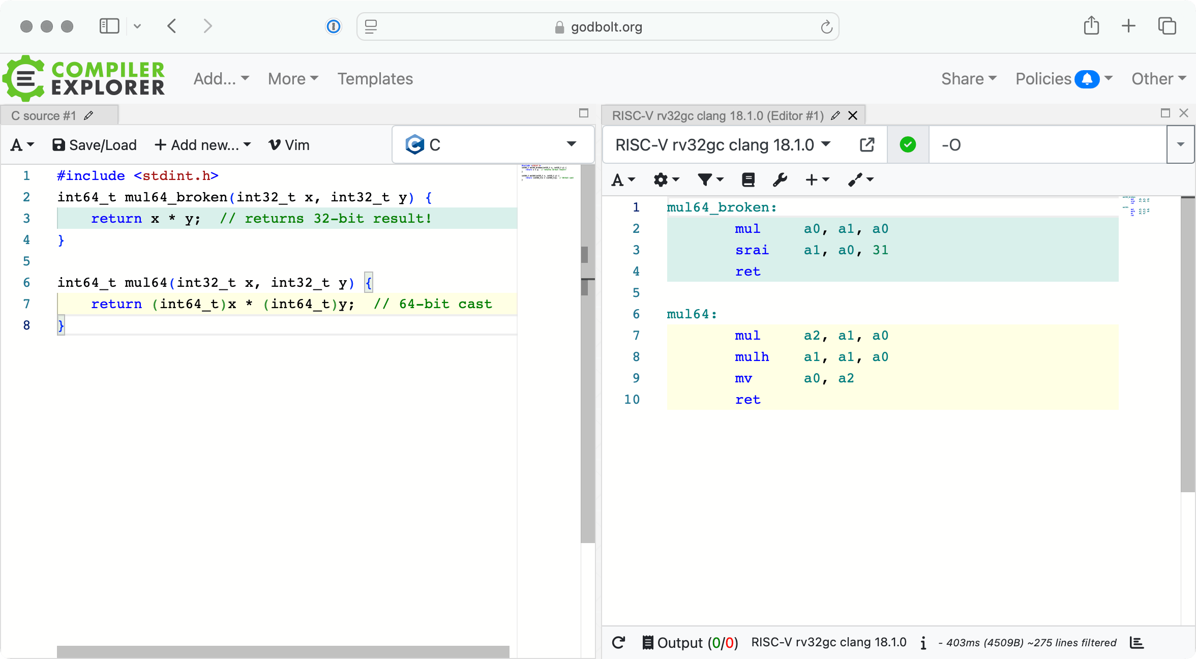 64-bit Multiplication in Compiler Explorer