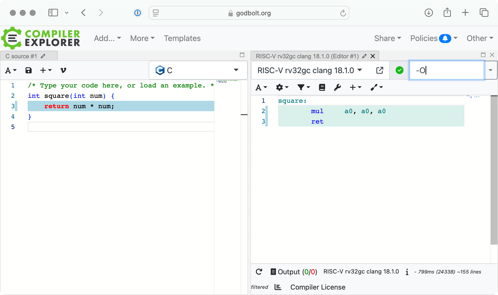 Compiler Explorer with optimisation