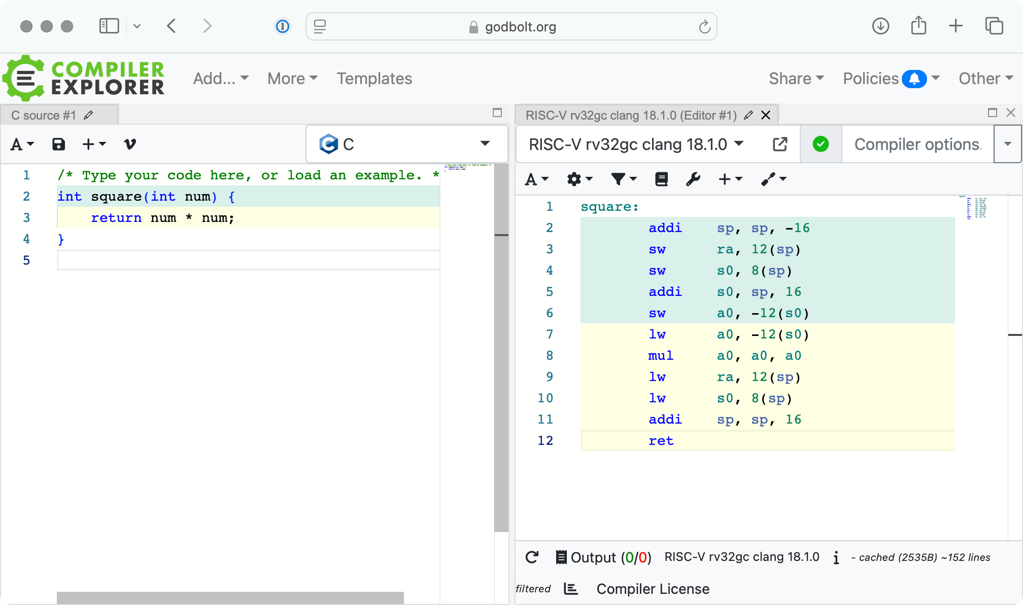 Compiler Explorer without optimisation